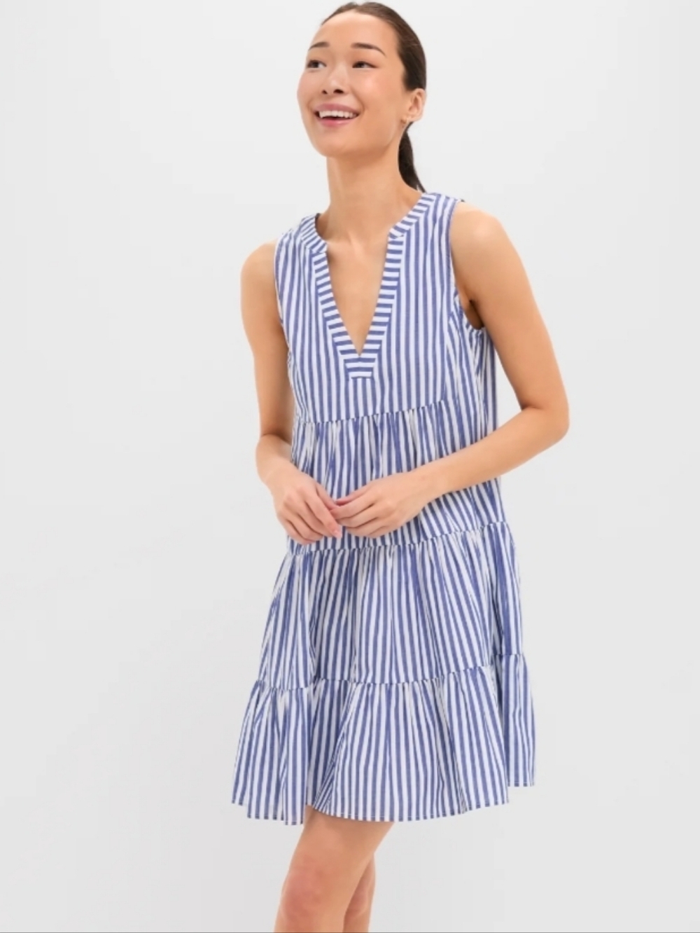 Pomander Place Kenzo Stripe Poplin Dress Sleeveless Tiered